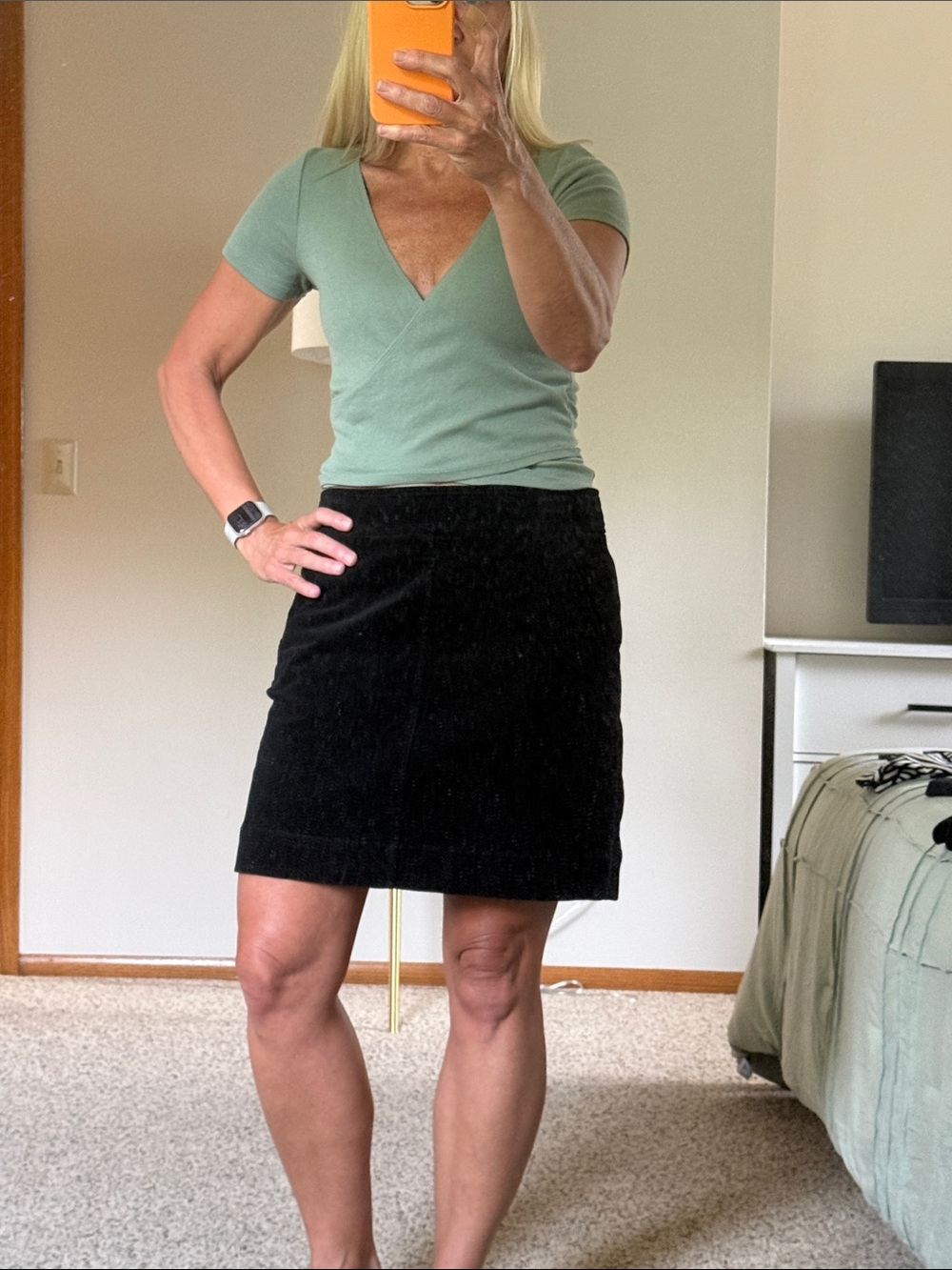Classic Black Corduroy Pencil Skirt